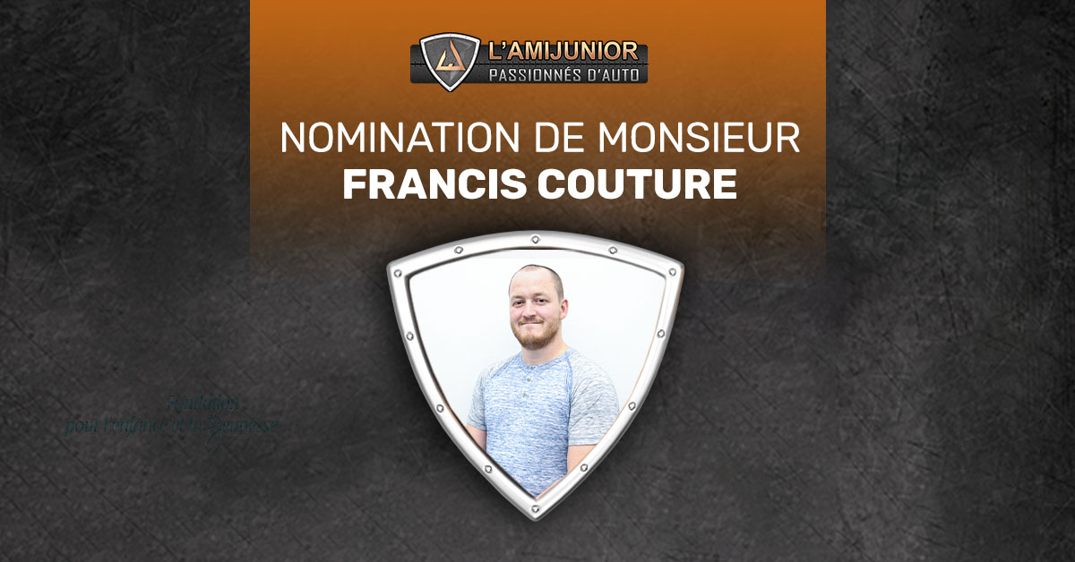 nomination de francis couture Commis de bureau chez l’Ami Junior Mazda bouclier sur fond gris groupe l'ami junior saguenay lac-st-jean mazda